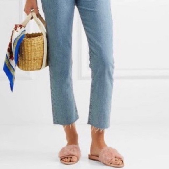 Loeffler Randall Domino Slides Metallic Rose Gold Faux Fur Mob Wife Chic 5 - Picture 3 of 15